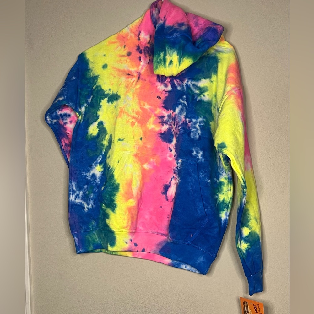 NWT Jon Lauren Womens Tie Dye Drawstring Multicolor Pullover Hoodie Size L